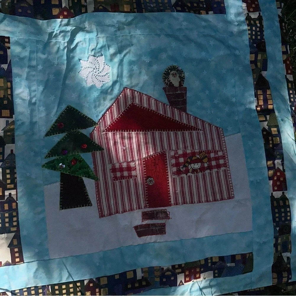2002 HGTV Strolling down the block quilt completed with pillow 54x66